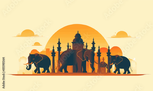 Elephants Temples vector flat minimalistic isolated vector style illustration -