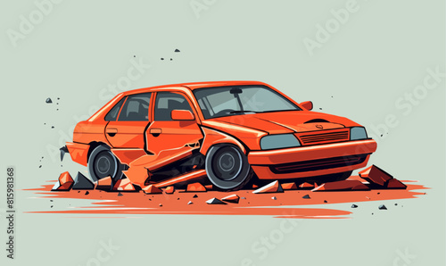 crashed destroyed generic car vector flat isolated illustration