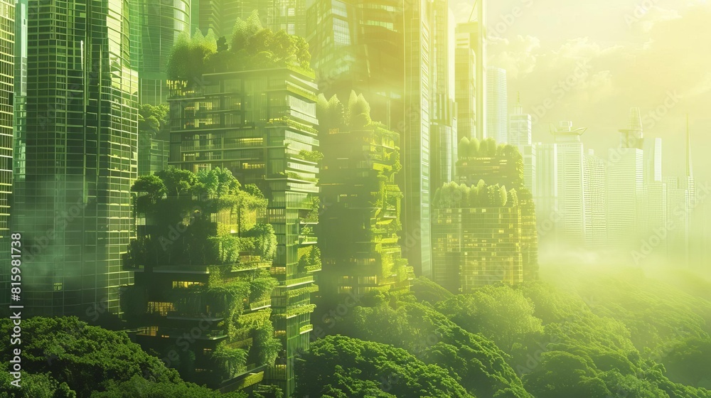 Obraz premium green engineering utopia sustainable urban development and innovative projects concept illustration