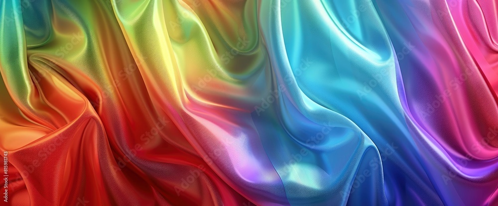 Fototapeta premium Abstract Gradient Background With Rainbow-Like Fabric In 3D Rendering Exudes Vibrancy And Fluidity, Creating A Visually Engaging And Dynamic Scene, 3D Rendering