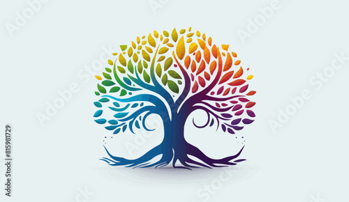 Tree of life with leaves, vector illustration of a colorful tree with roots logo