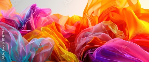 Abstract Gradient Background With Rainbow-Like Fabric In 3D Rendering Exudes Vibrancy And Fluidity, Creating A Visually Engaging And Dynamic Scene, 3D Rendering