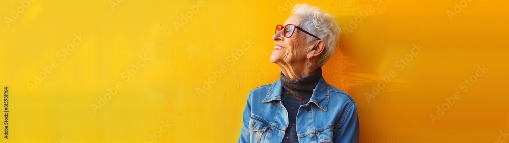 Vibrant Casual Style, Elderly woman in denim jacket, Energetic and stylish senior Vibrant Casual Style, Elderly woman in denim jacket, Energetic and stylish senior