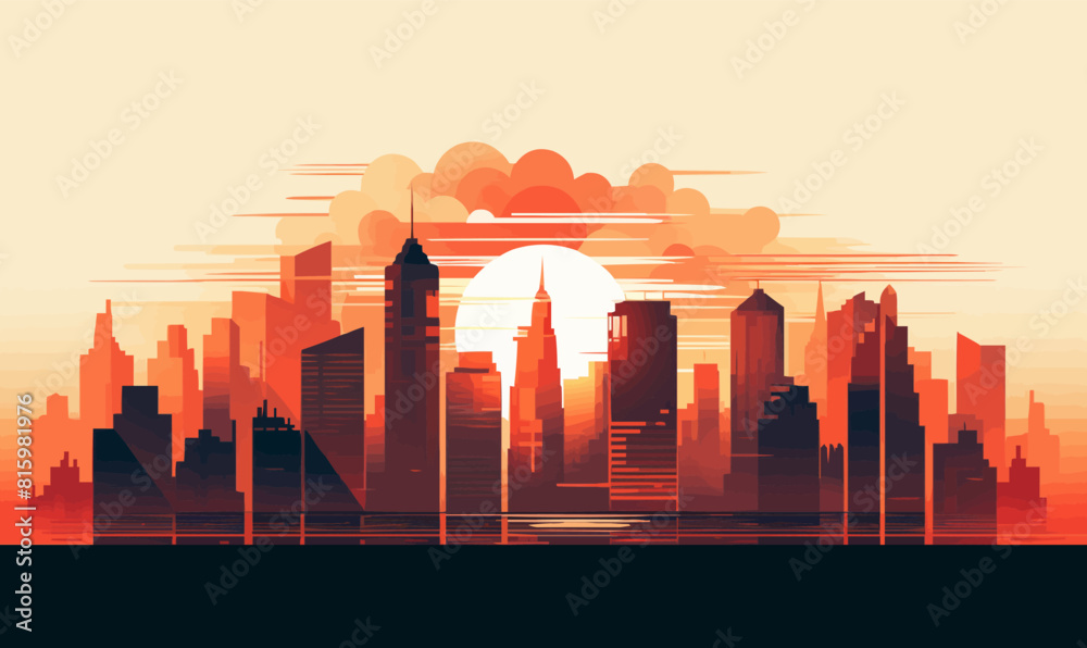 Fototapeta premium sunrise city vector flat minimalistic isolated illustration