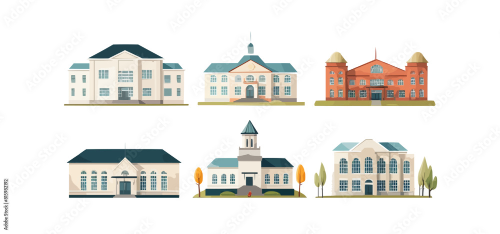 school building set vector flat minimalistic isolated illustration