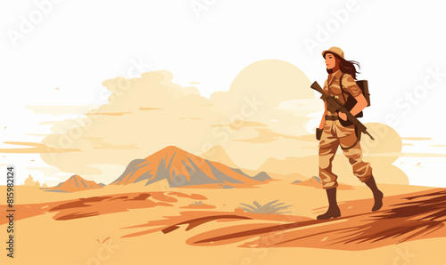 woman soldier in desert isolated vector style with transparent background illustration