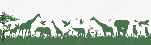 Silhouettes of various animals in green