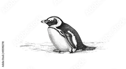 Cute penguin sketch hand drawn in engraving style Vector illustration