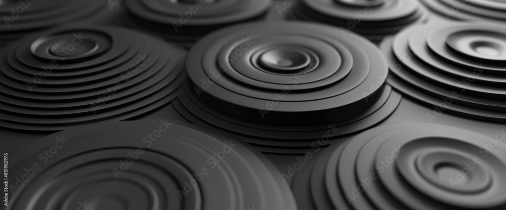 Abstract Pattern Of Circles With The Effect Of Displacement, Black Clean Rings, 3D Rendering Abstract Pattern Of Circles With The Effect Of Displacement, Black Clean Rings, 3D Rendering