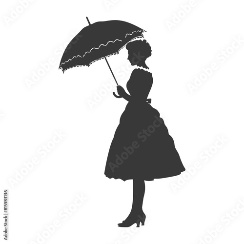 Silhouette independent germany women wearing dirndl with umbrella black color only