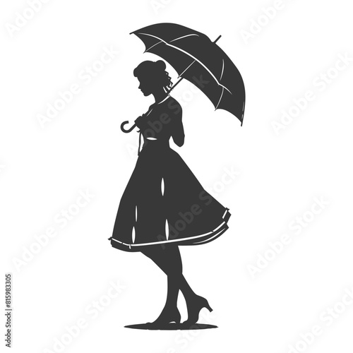 Silhouette independent germany women wearing dirndl with umbrella black color only