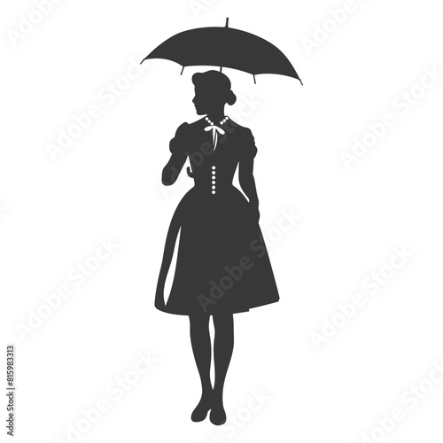Silhouette independent germany women wearing dirndl with umbrella black color only
