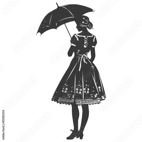 Silhouette independent germany women wearing dirndl with umbrella black color only