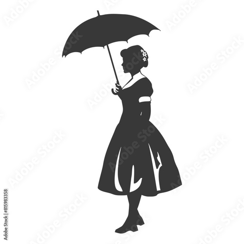 Silhouette independent germany women wearing dirndl with umbrella black color only