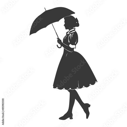 Silhouette independent germany women wearing dirndl with umbrella black color only