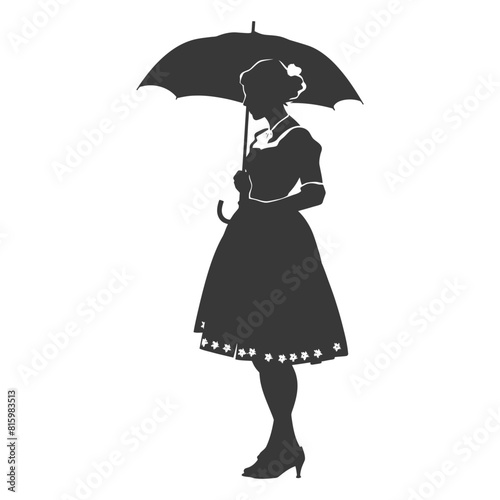 Silhouette independent germany women wearing dirndl with umbrella black color only