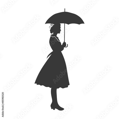 Silhouette independent germany women wearing dirndl with umbrella black color only