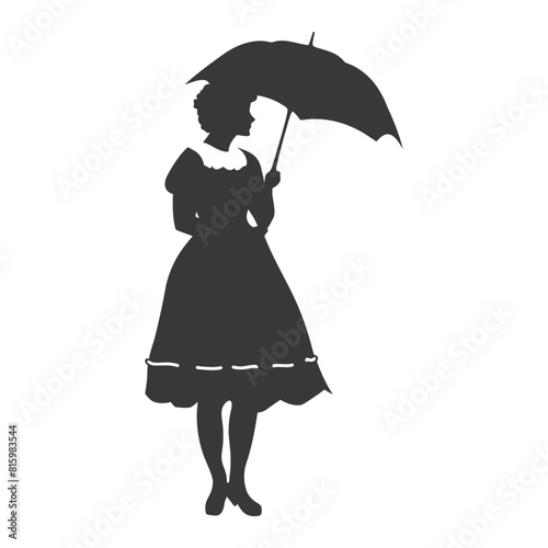 Silhouette independent germany women wearing dirndl with umbrella black color only