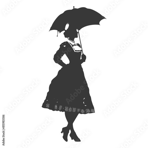 Silhouette independent germany women wearing dirndl with umbrella black color only