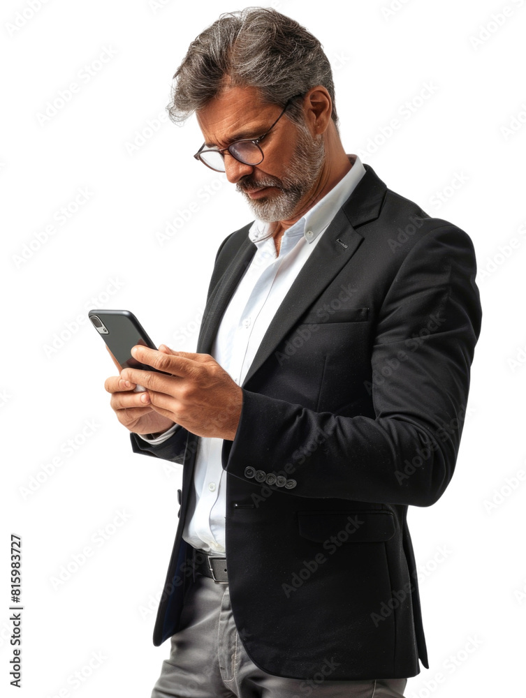 Business using smart phone for messaging white background Business using smart phone for messaging white background
