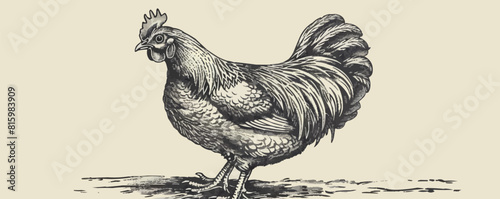 chicken Engraving style. Simple pencil drawing vector