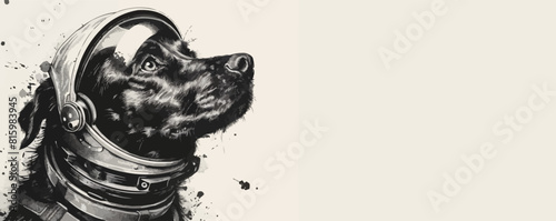 Dog portrait wearing astronaut helmet hand drawn sketch in doodle style Vector illustration