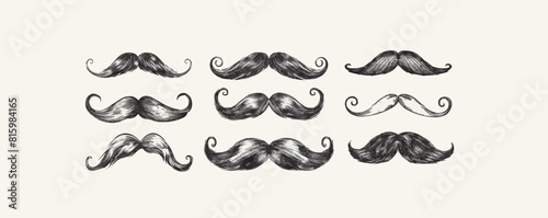 Mustache set retro hand drawn sketch engraving style. vector simple illustration