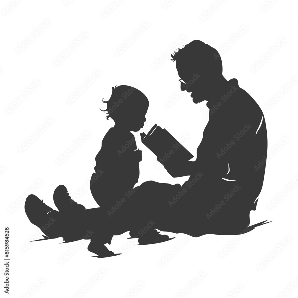 Silhouette father reading a book to child full body black color only