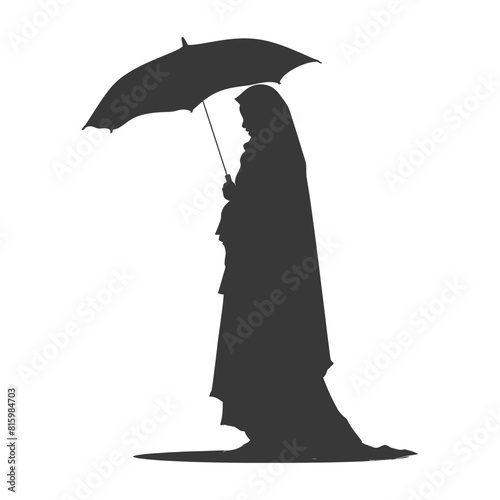 Silhouette independent emirates women wearing Abaya with umbrella black color only