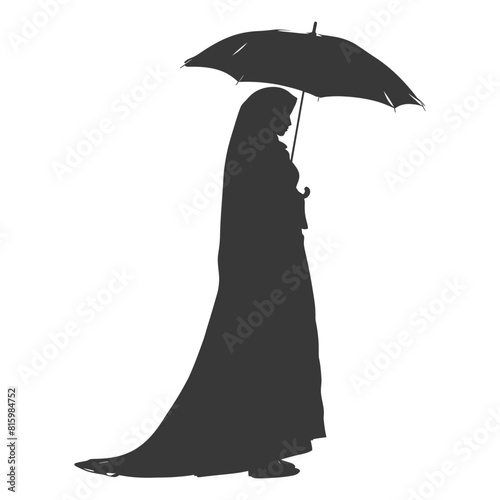 Silhouette independent emirates women wearing Abaya with umbrella black color only
