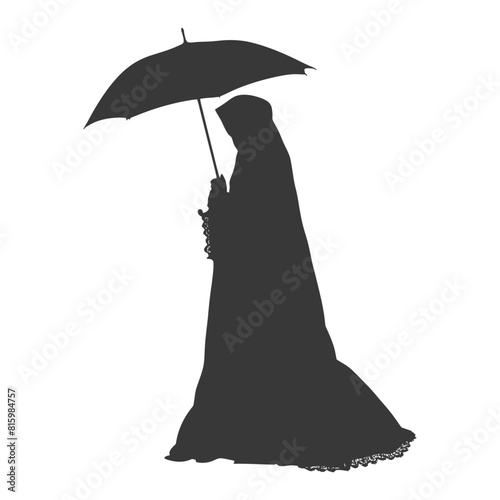 Silhouette independent emirates women wearing Abaya with umbrella black color only
