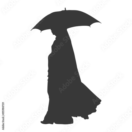 Silhouette independent emirates women wearing Abaya with umbrella black color only