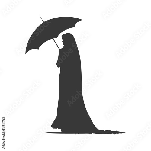 Silhouette independent emirates women wearing Abaya with umbrella black color only
