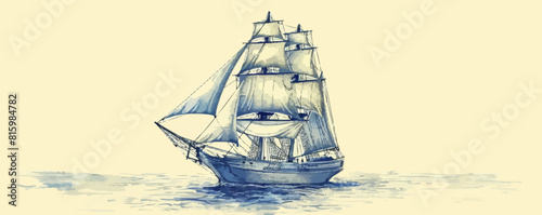 ailing ship sketch. Nautical hand drawn. vector simple