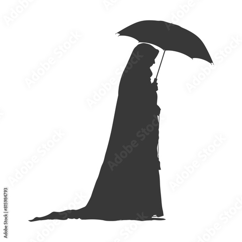 Silhouette independent emirates women wearing Abaya with umbrella black color only