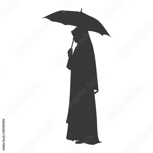 Silhouette independent emirates women wearing Abaya with umbrella black color only