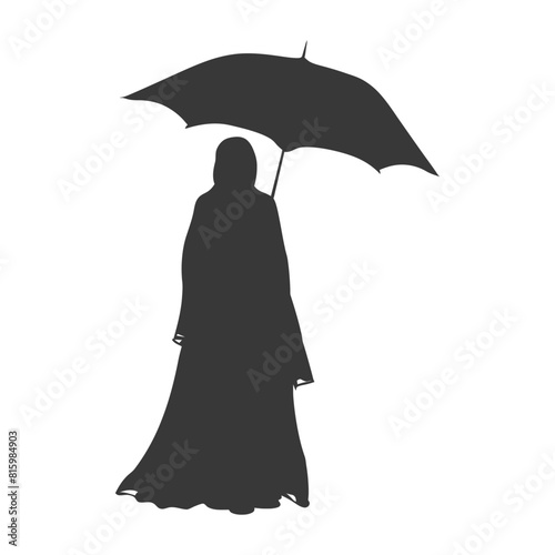 Silhouette independent emirates women wearing Abaya with umbrella black color only