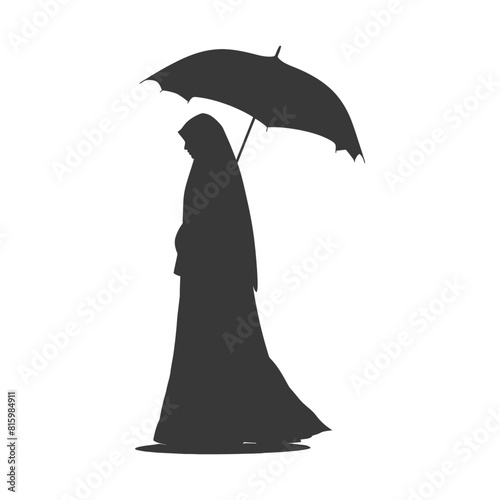 Silhouette independent emirates women wearing Abaya with umbrella black color only