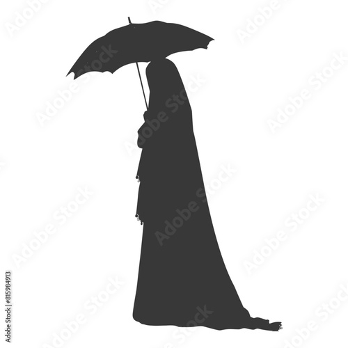 Silhouette independent emirates women wearing Abaya with umbrella black color only