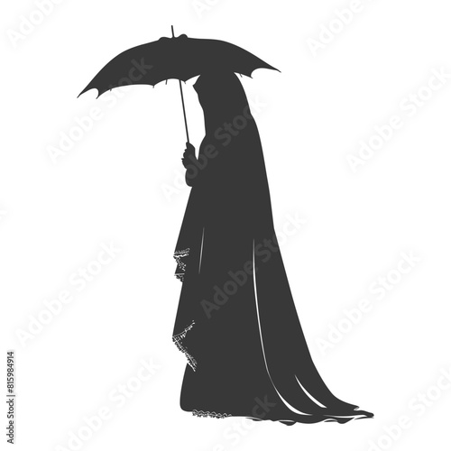 Silhouette independent emirates women wearing Abaya with umbrella black color only