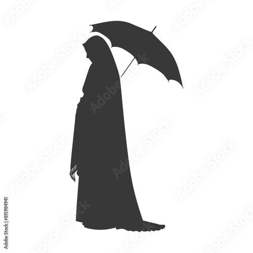 Silhouette independent emirates women wearing Abaya with umbrella black color only