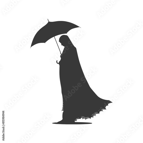 Silhouette independent emirates women wearing Abaya with umbrella black color only