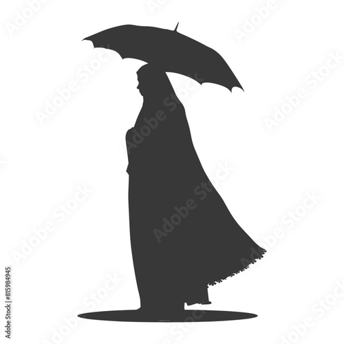 Silhouette independent emirates women wearing Abaya with umbrella black color only