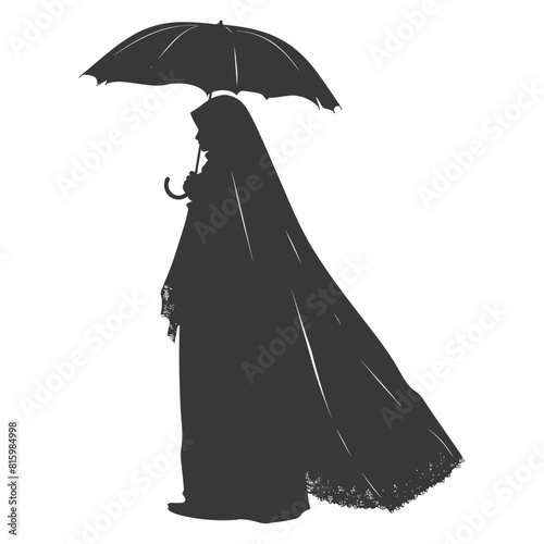 Silhouette independent emirates women wearing Abaya with umbrella black color only
