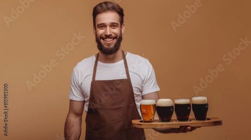 A Smiling Waiter Serving Beer photo
