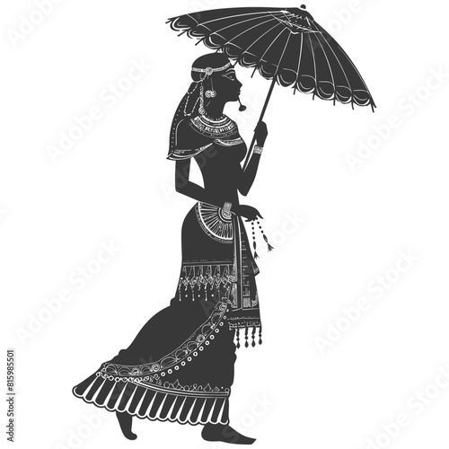Silhouette independent egyptian women wearing tob sebleh with umbrella black color only