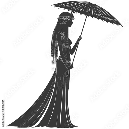 Silhouette independent egyptian women wearing tob sebleh with umbrella black color only