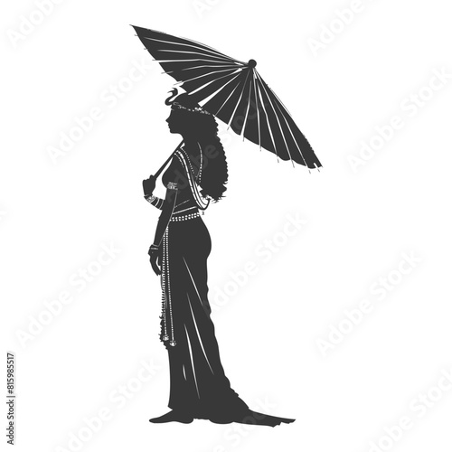 Silhouette independent egyptian women wearing tob sebleh with umbrella black color only