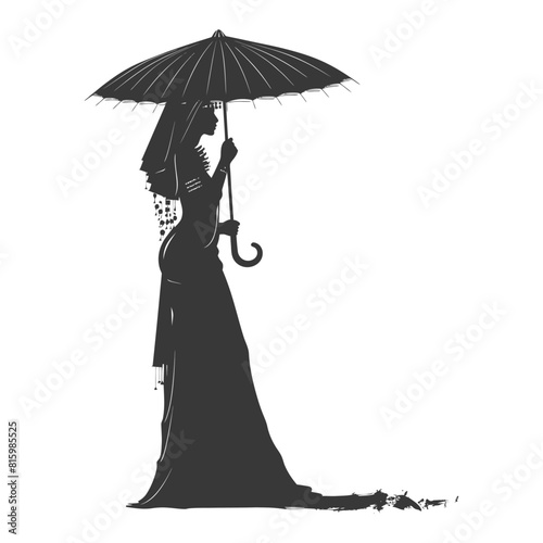 Silhouette independent egyptian women wearing tob sebleh with umbrella black color only