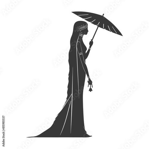 Silhouette independent egyptian women wearing tob sebleh with umbrella black color only